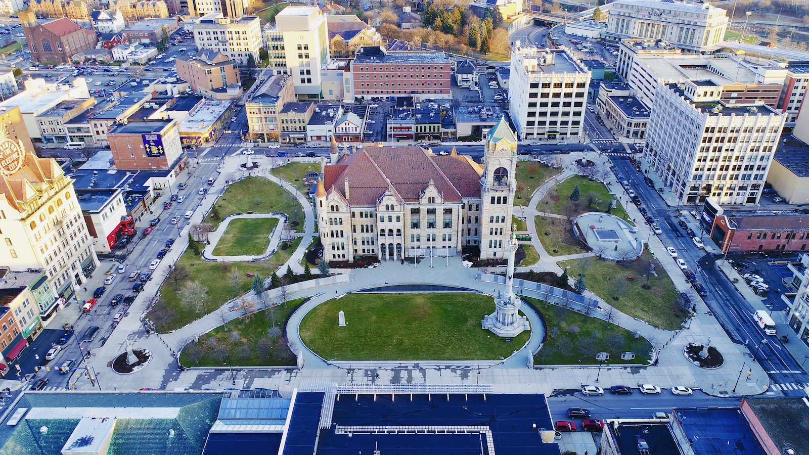 An overhead shot of the Lackawanna County courthouse in Scranton Pennsylvania