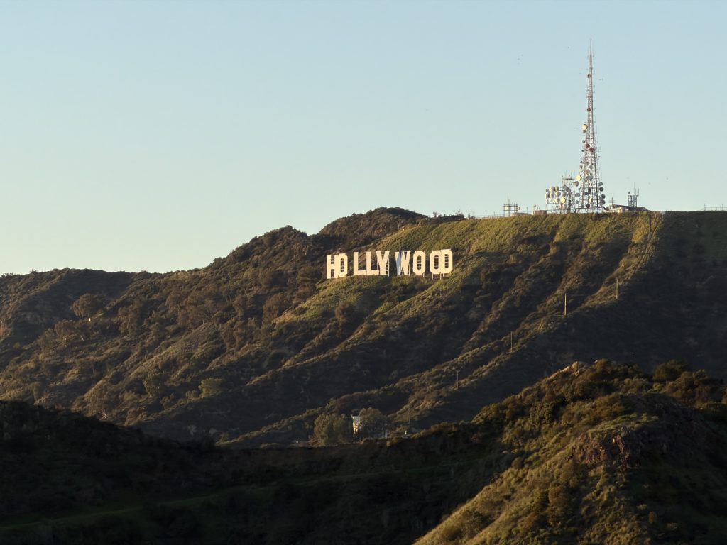 The Hollywood sign as seen from Griffith Observatory.