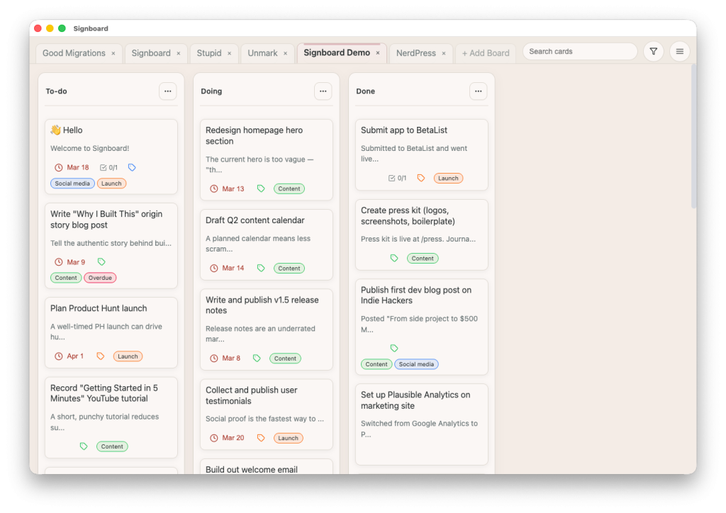 Signboard version 1.3.0 UI
